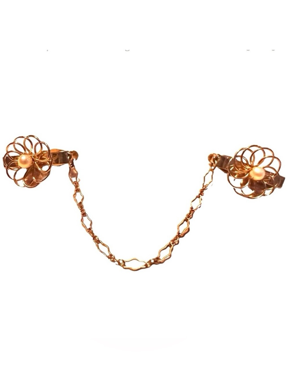 1950’s Dainty Goldtone and Faux Pearl Sweater Clip, Sweater‎ Guard,  USA Made